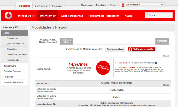 Oferta adsl Vodafone