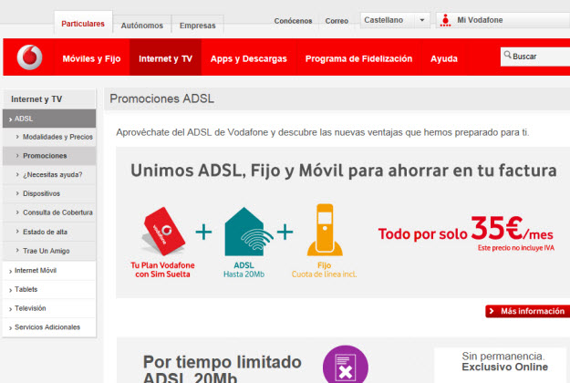 otras ofertas ADSL sin permanencia en Vodafone