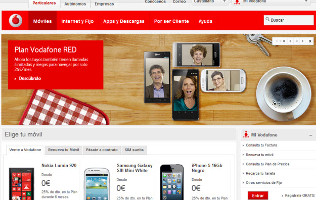 Comparador móviles en Vodafone