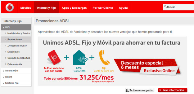 ADSL más barato en Vodafone