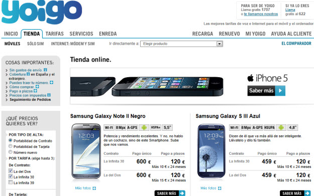 Comparar smartphones de Yoigo de Samsung