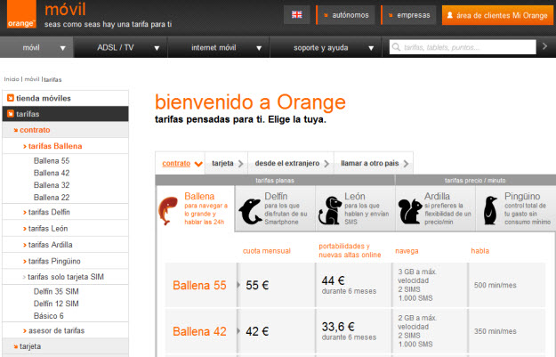 Comparativa de tarifas de móviles en Orange