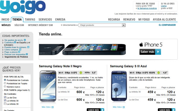 Comparativa móviles Samsung