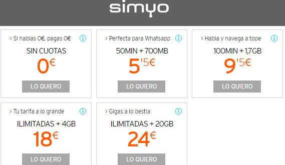 tarifas simyo tarjeta prepago